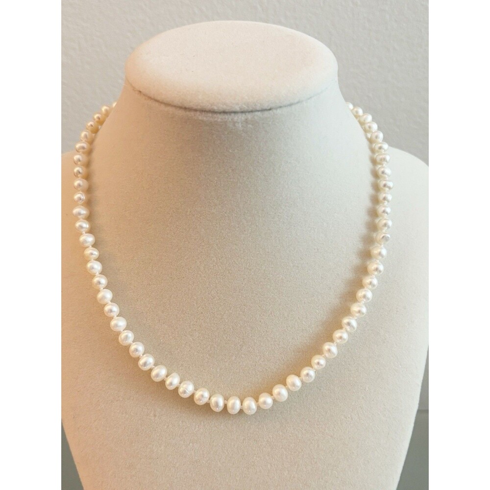 White Pearl Necklace Silver Clasp 16”